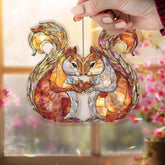 Squirrel Couple Acrylic Suncatcher, Stained Glass Style Woodland Chipmunks with Acorns, Rustic Autumn Window Hanging Nature Home Decor